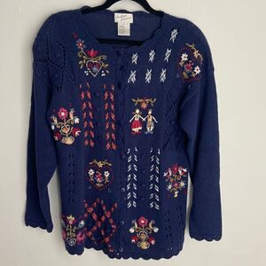 Andrea Lauren Vintage Cardigan Folklore Embroidered Chunky Knit Women’s S Ramie